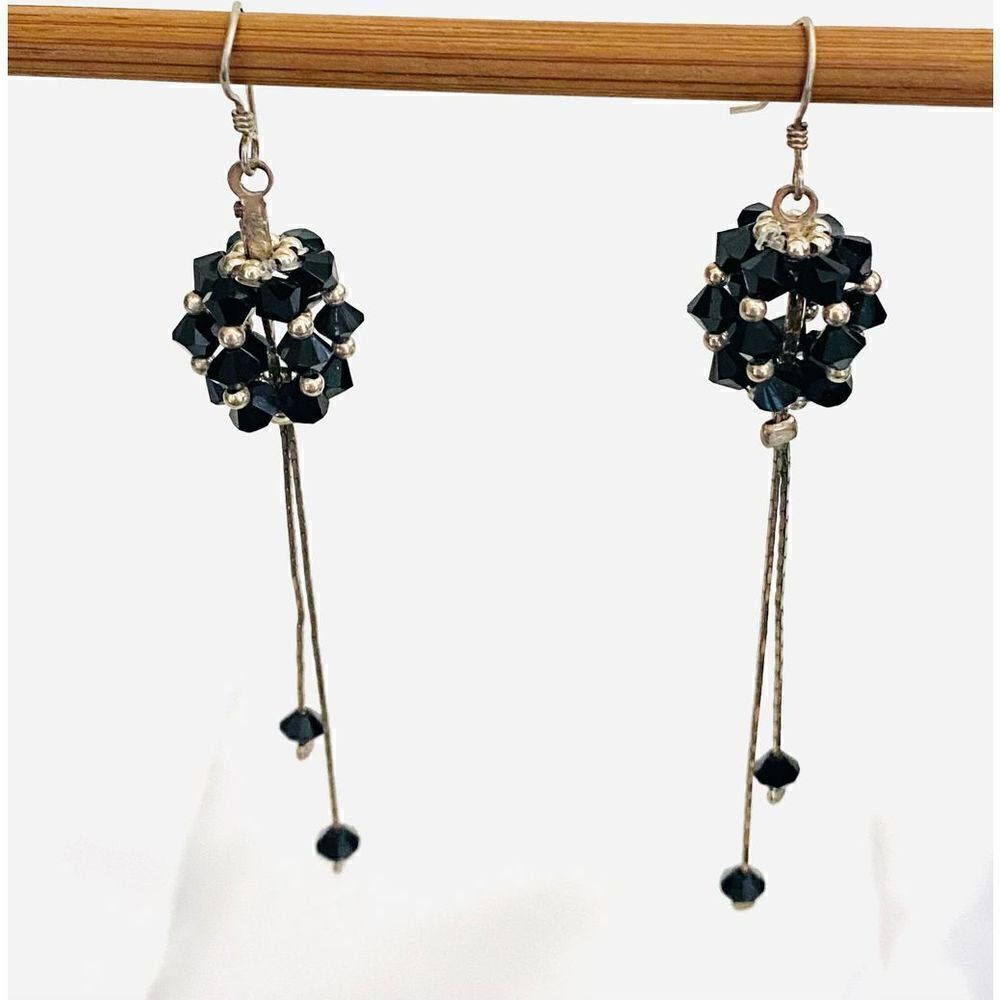 KQ# Black crystal and Silver 3” Dangle Eaeeings